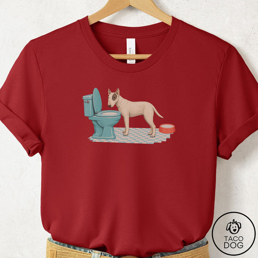 Bull Terrier Toilet T-Shirt Canvas Red Taco-Dog
