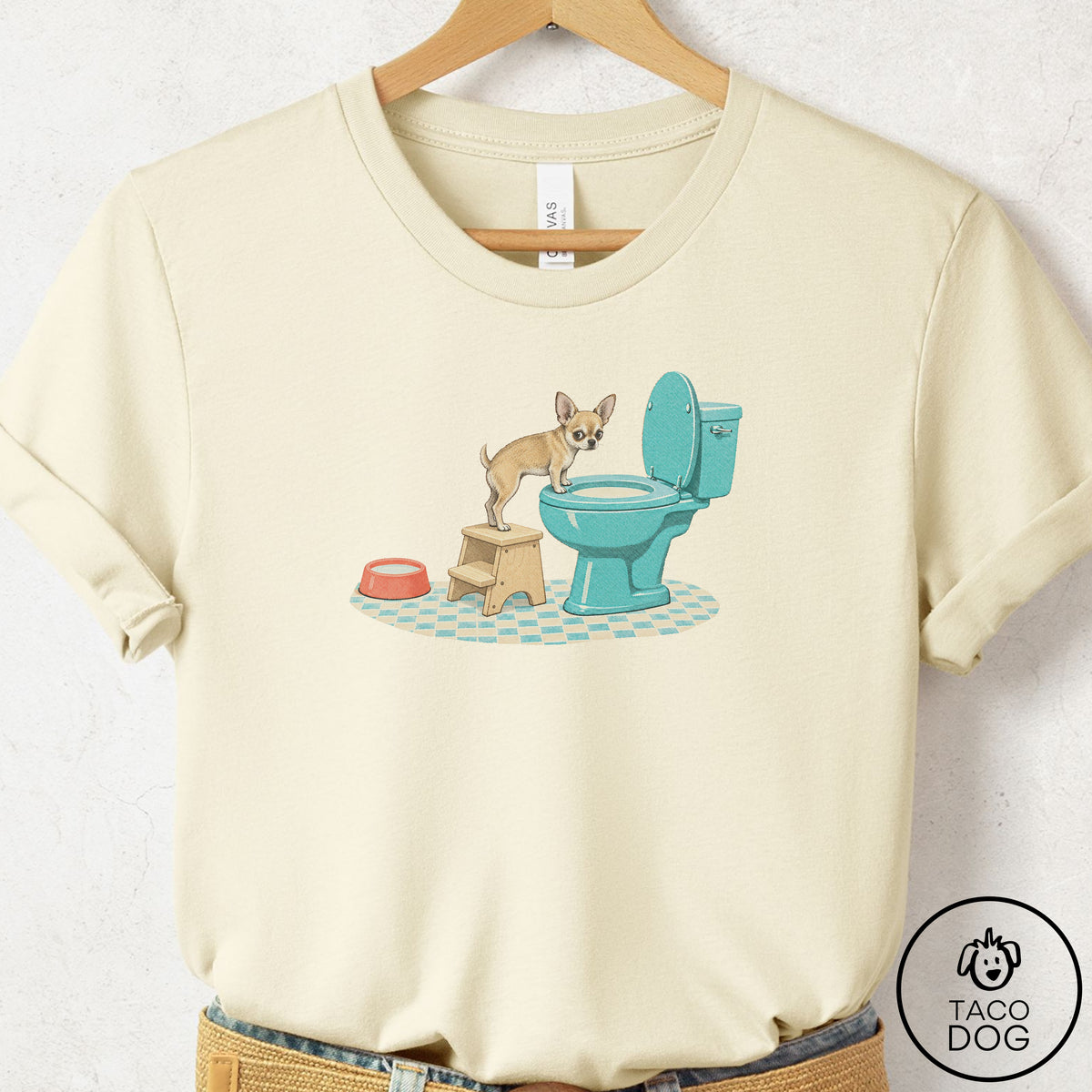 Chihuahua Toilet T-Shirt Natural Taco-Dog
