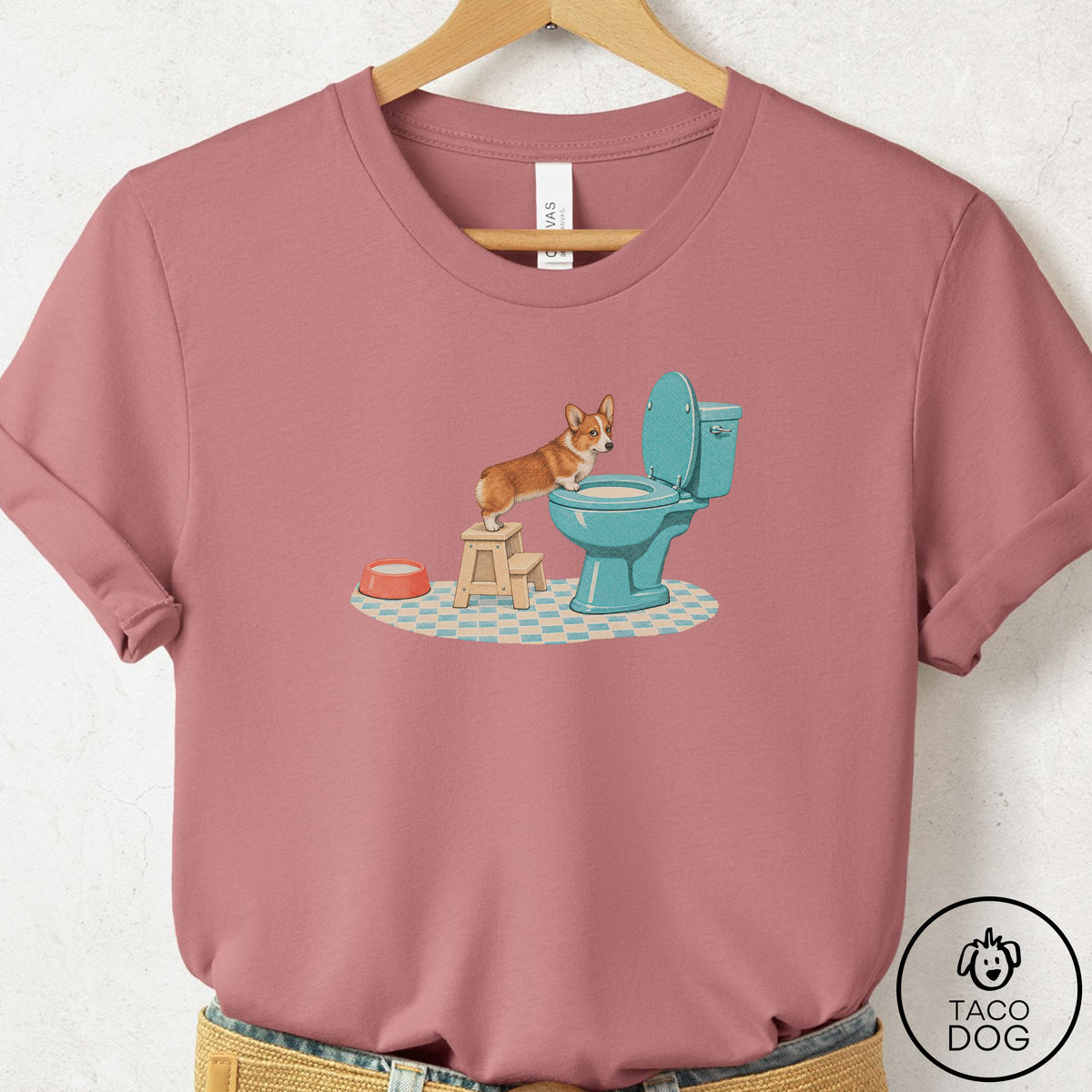 Corgi Toilet T-Shirt Mauve Taco-Dog