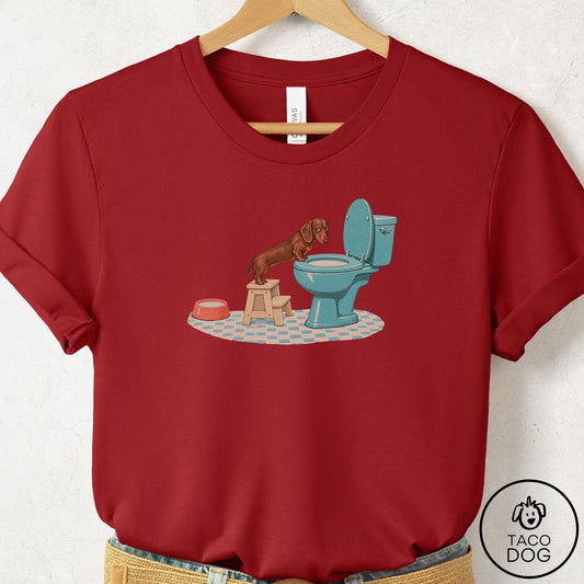 Dachshund Toilet T-Shirt Canvas Red Taco-Dog