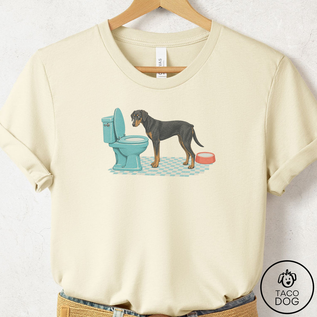 Doberman Toilet T-Shirt Natural Taco-Dog