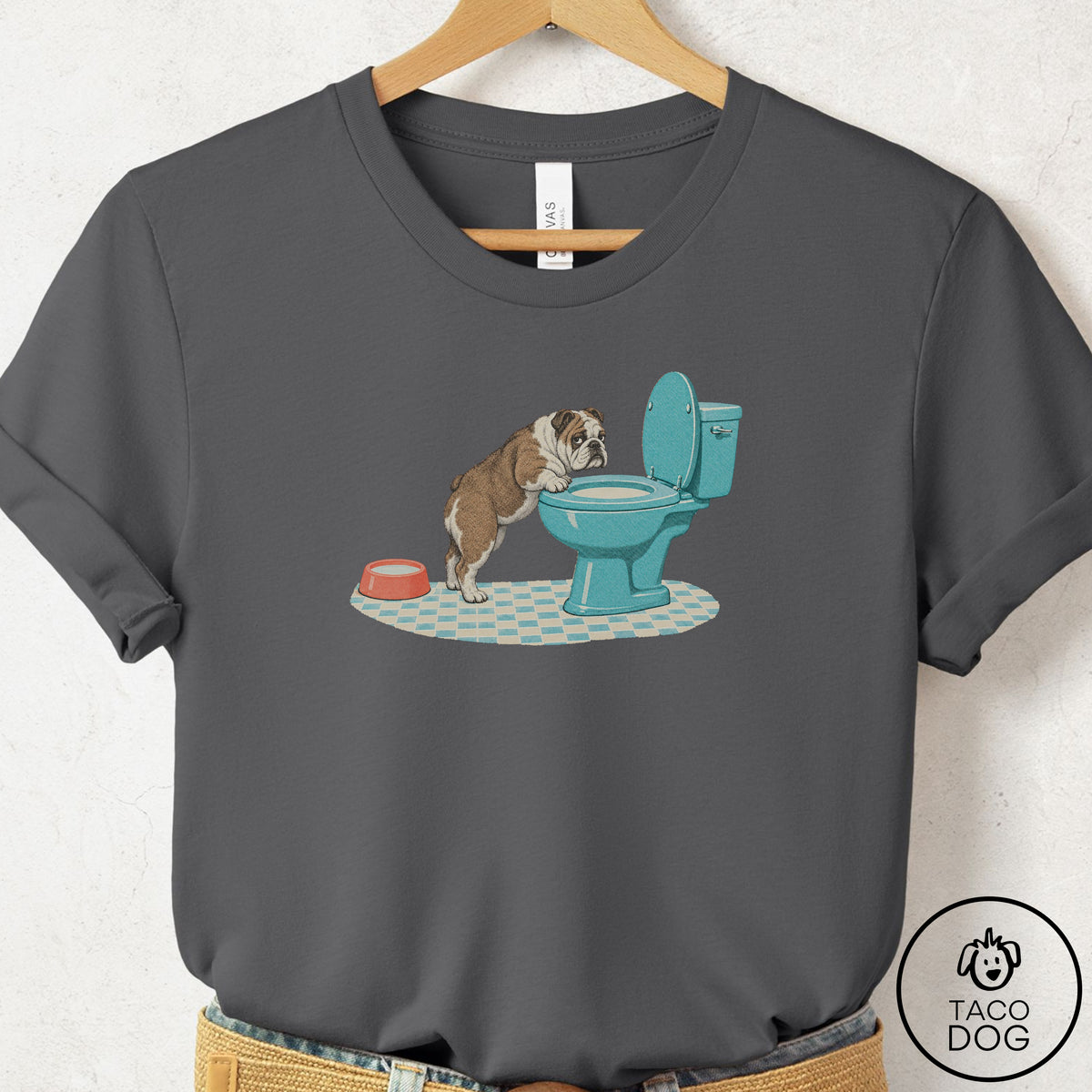 English Bulldog Toilet T-Shirt Asphalt Taco-Dog