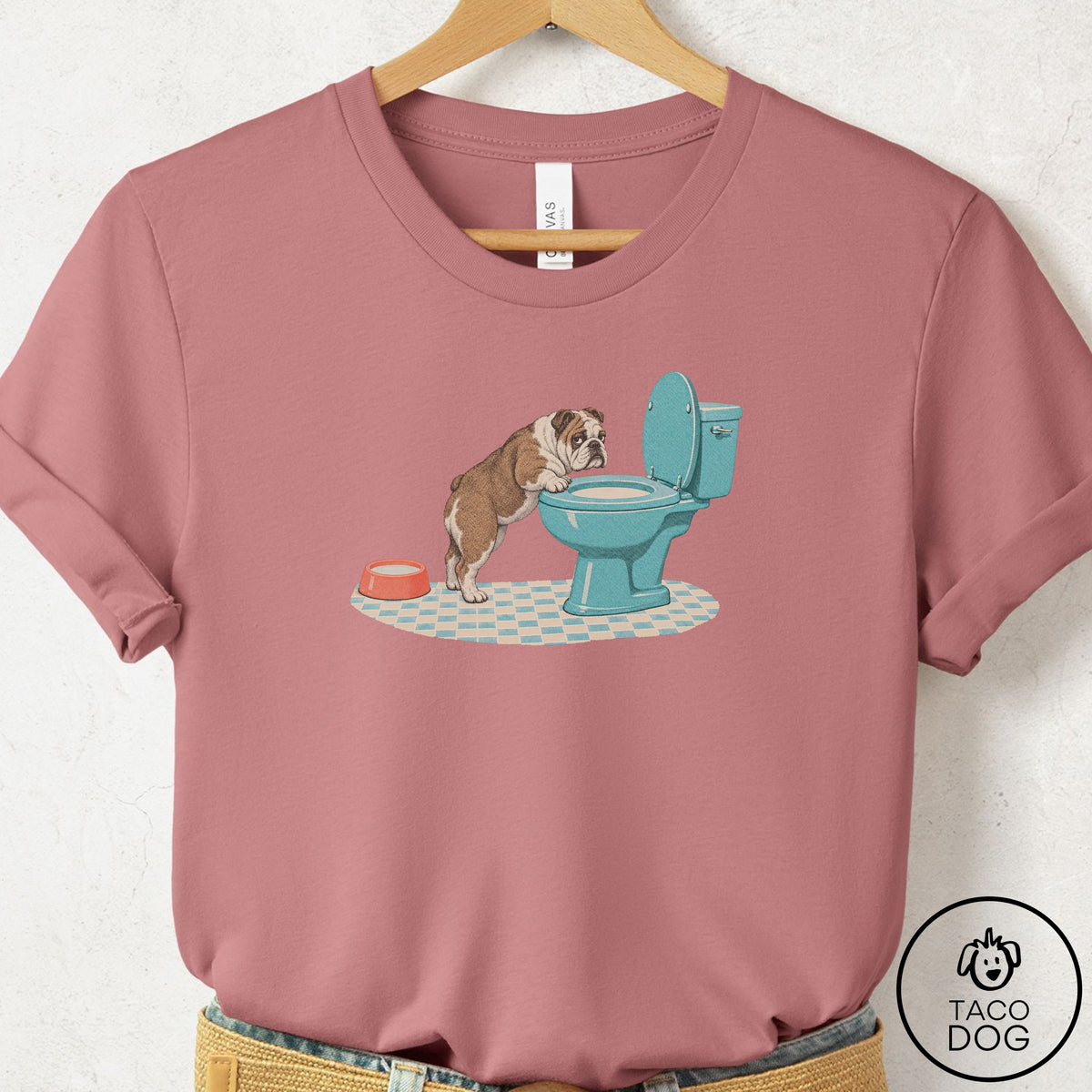 English Bulldog Toilet T-Shirt Mauve Taco-Dog