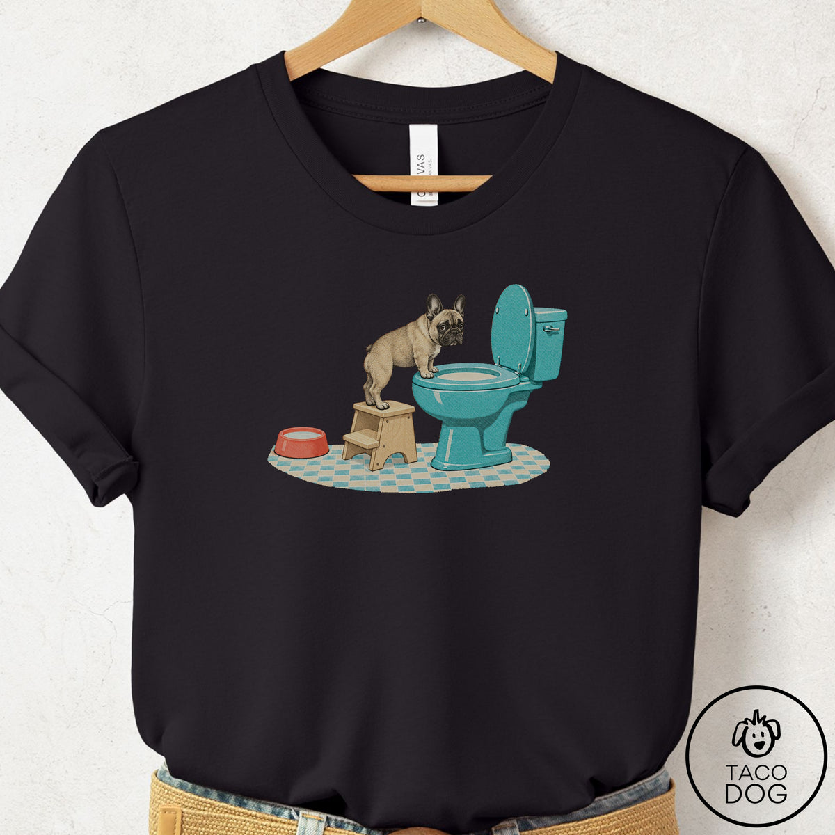 French Bulldog Frenchie Toilet T-Shirt Black Taco-Dog