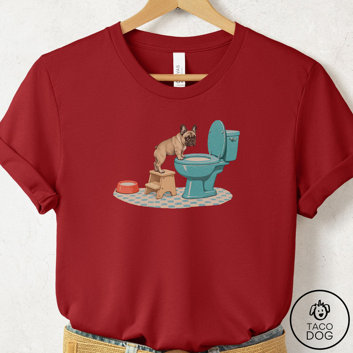 French Bulldog Frenchie Toilet T-Shirt Canvas Red Taco-Dog