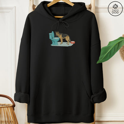 German Shepherd Toilet Hoodie Black Taco-Dog