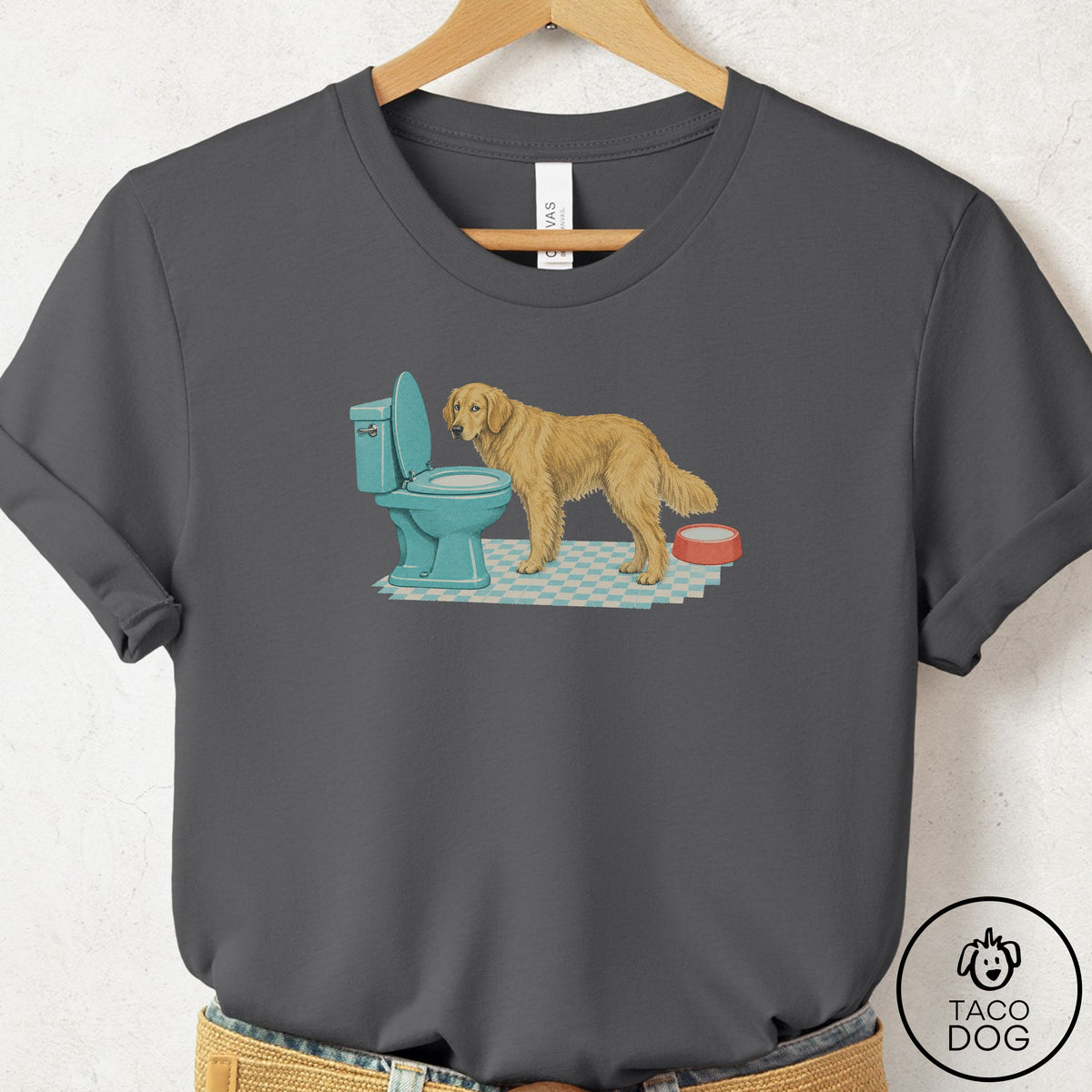 Golden Retriever Toilet T-Shirt Asphalt Taco-Dog