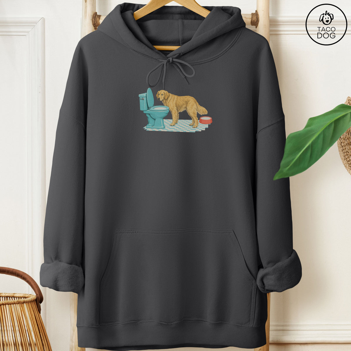 Golden Retriever Toilet Hoodie Charcoal Taco-Dog