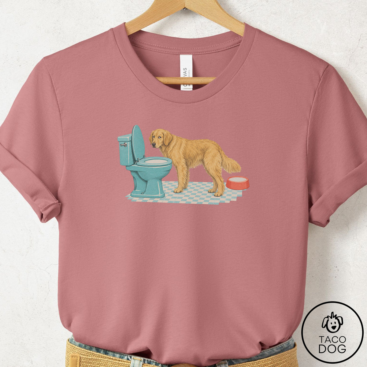 Golden Retriever Toilet T-Shirt Mauve Taco-Dog