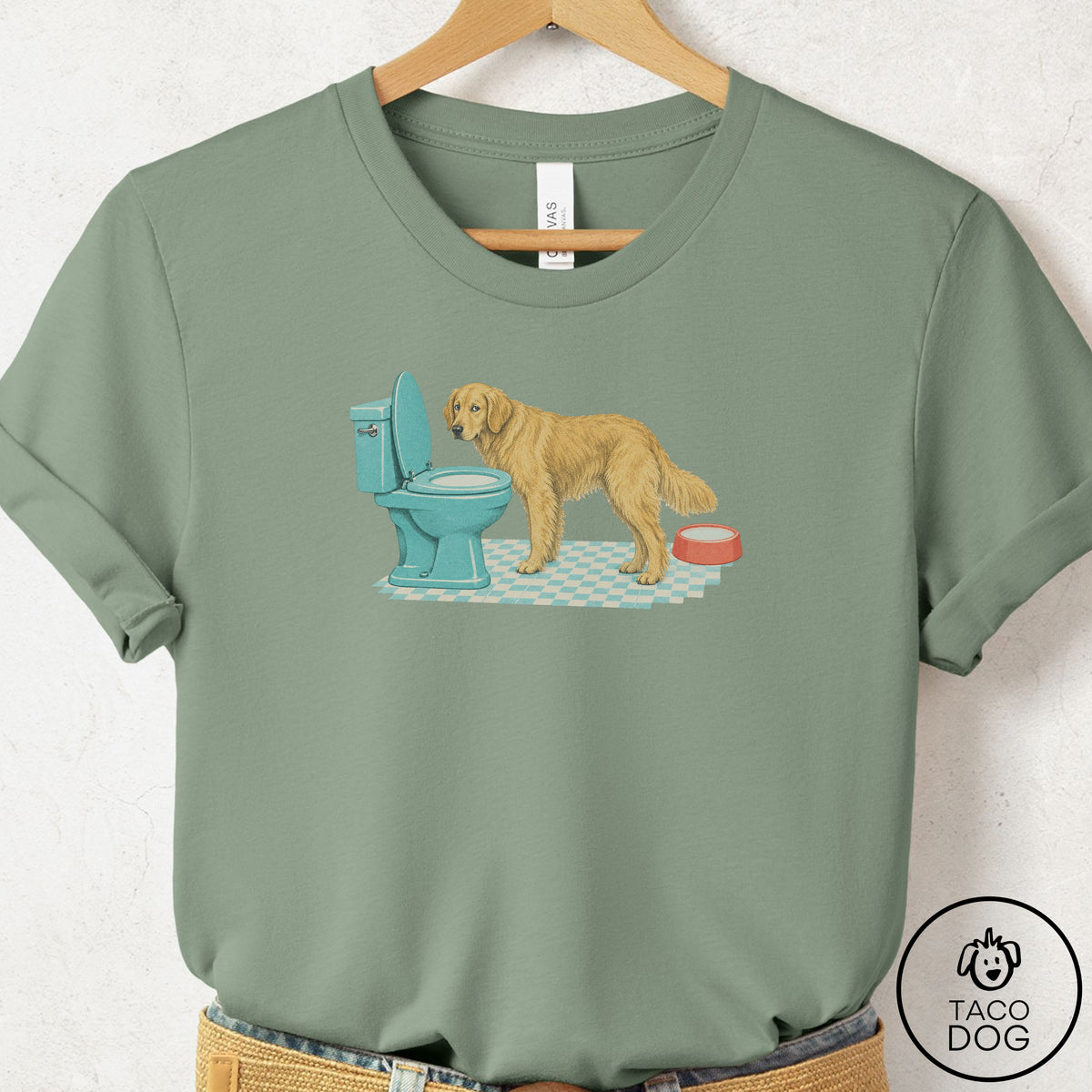 Golden Retriever Toilet T-Shirt Sage Taco-Dog