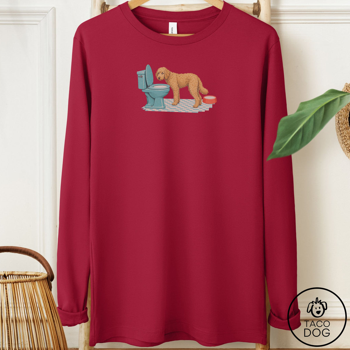 Doodle Toilet Long Sleeve Tee Cardinal Taco-Dog