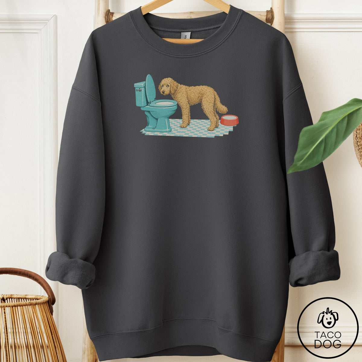 Doodle Toilet Sweatshirt Charcoal Taco-Dog