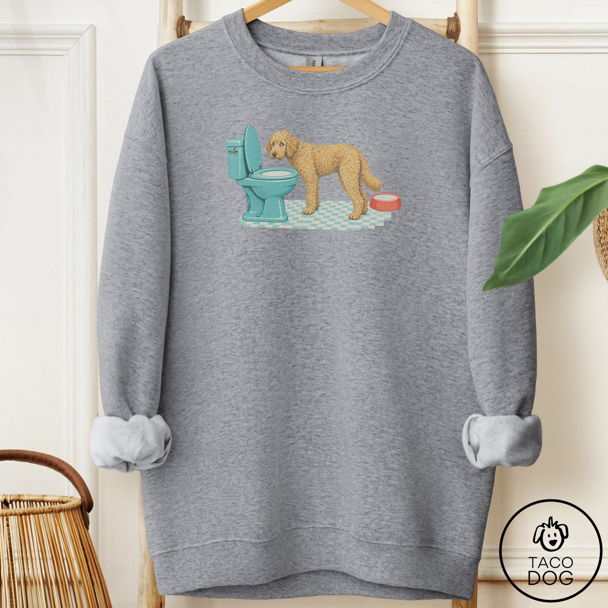 Doodle Toilet Sweatshirt Graphite Heather Taco-Dog