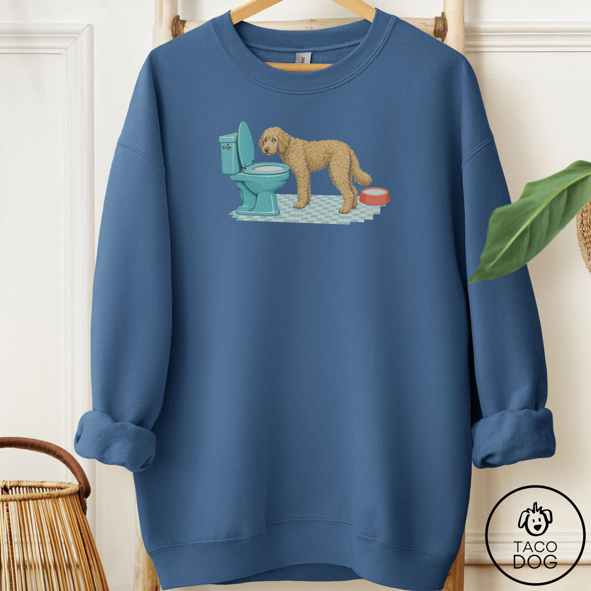 Doodle Toilet Sweatshirt Indigo Blue Taco-Dog