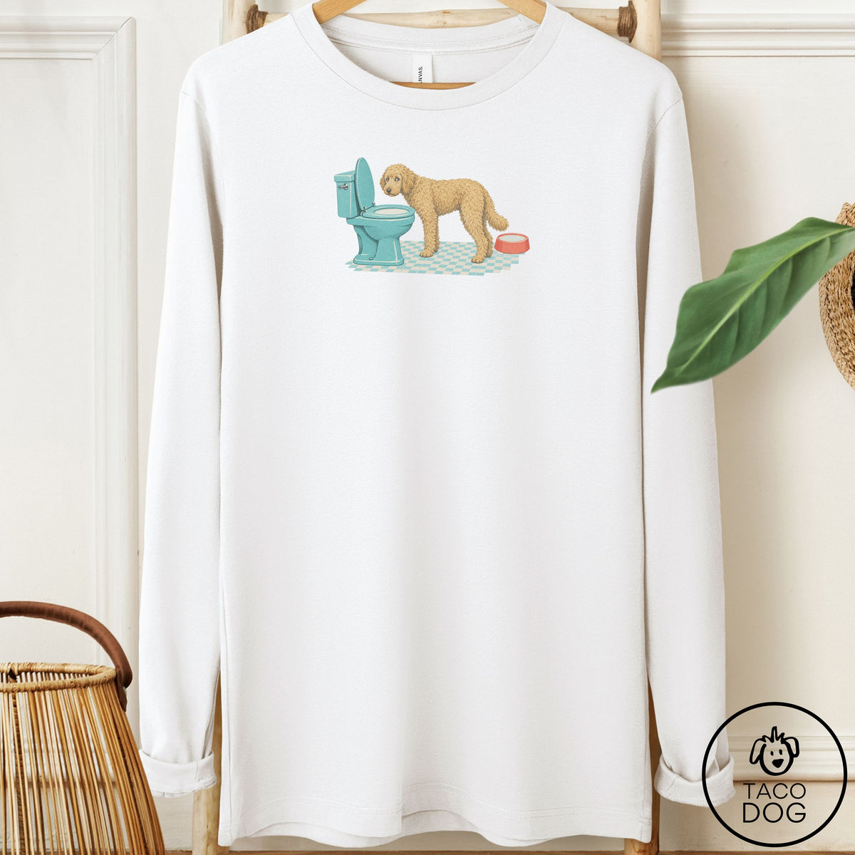 Doodle Toilet Long Sleeve Tee White Taco-Dog
