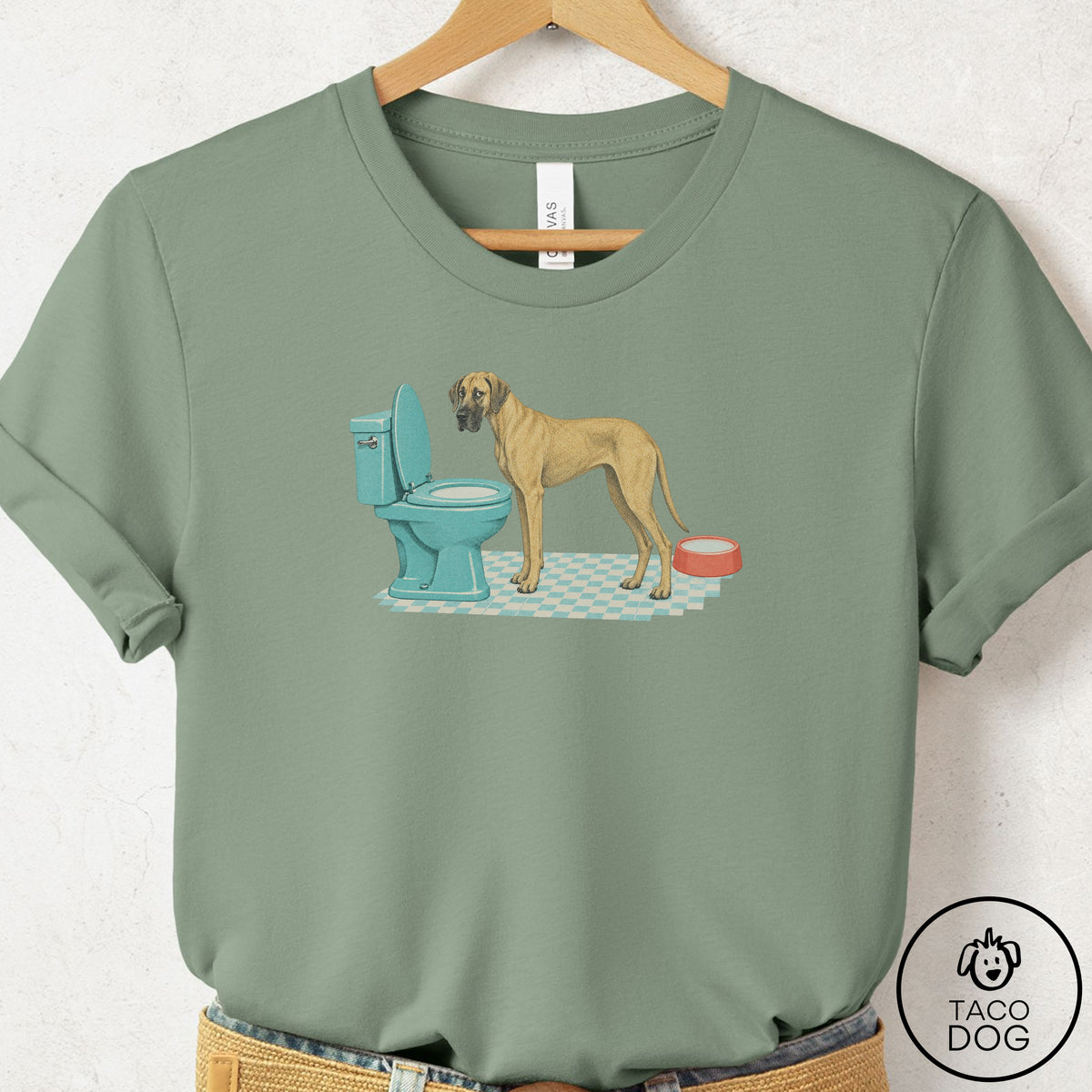 Great Dane Toilet T-Shirt Sage Taco-Dog