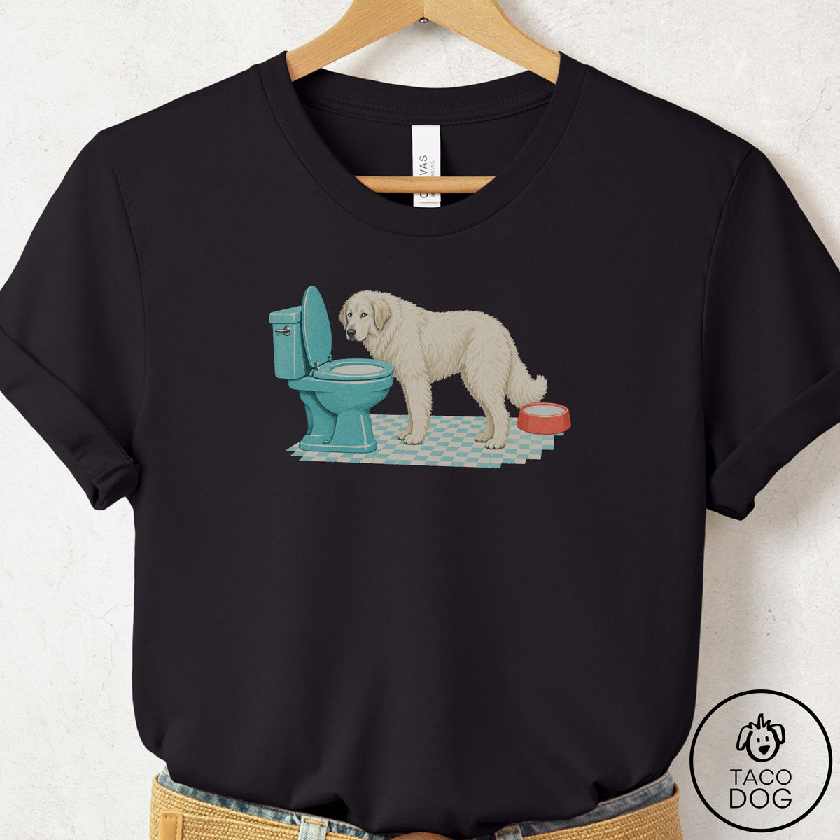 Great Pyrenees Toilet T-Shirt Black Taco-Dog