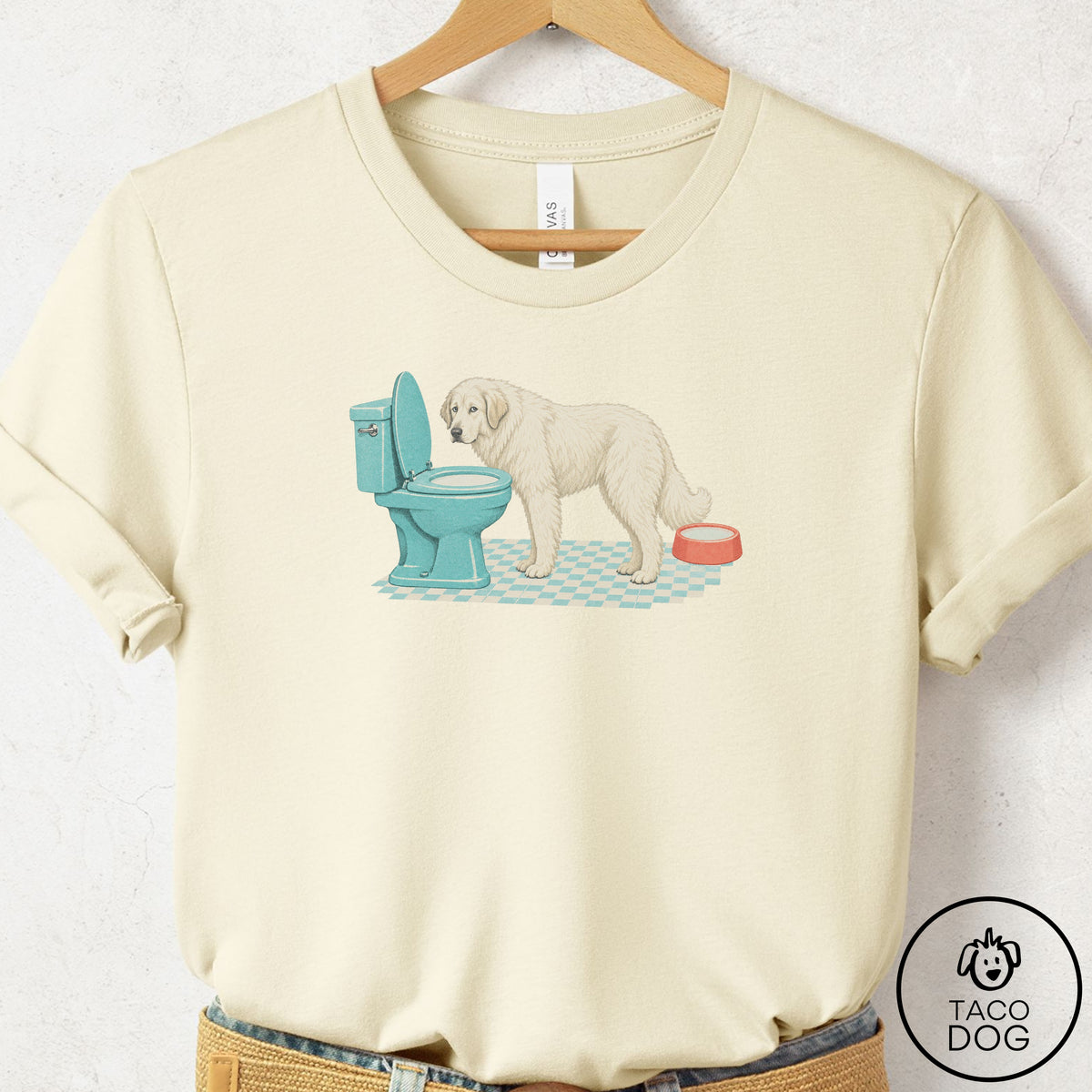 Great Pyrenees Toilet T-Shirt Natural Taco-Dog