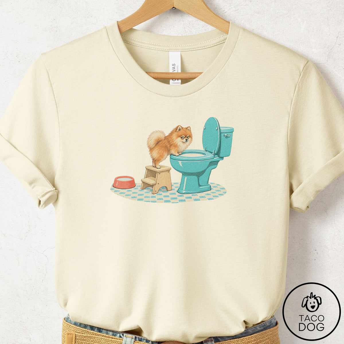 Pomeranian Toilet T-Shirt Natural Taco-Dog