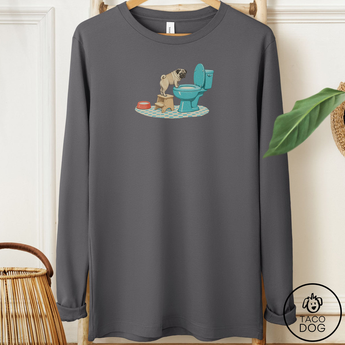 Pug Toilet Long Sleeve Tee Asphalt Taco-Dog