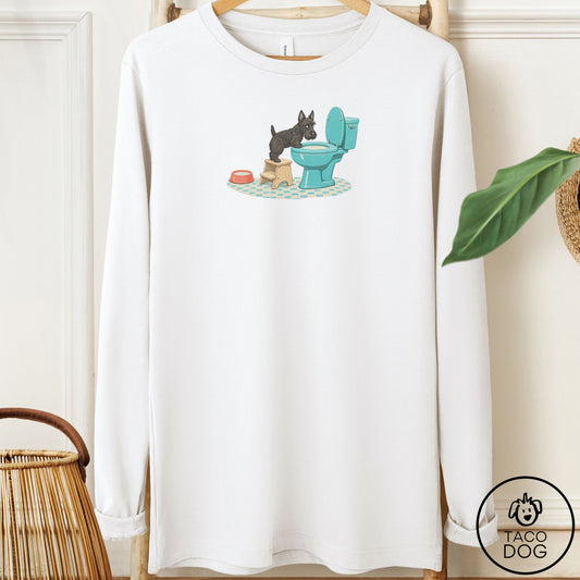 Scottie Toilet Long Sleeve Tee White Taco-Dog