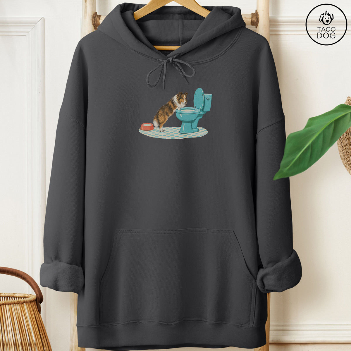 Shetland Sheepdog Toilet Hoodie Charcoal Taco-Dog
