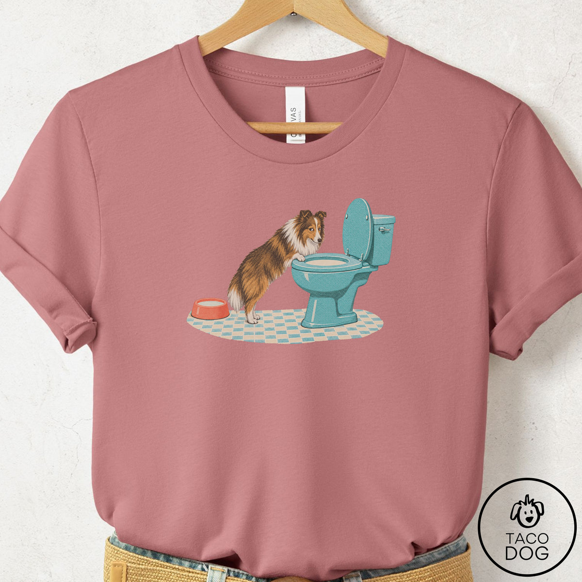 Shetland Sheepdog Toilet T-Shirt Mauve Taco-Dog