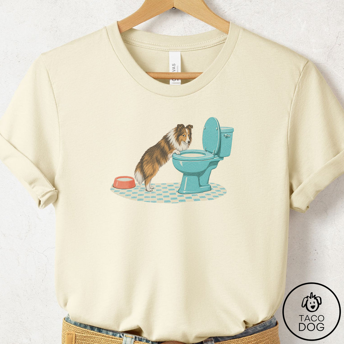 Shetland Sheepdog Toilet T-Shirt Natural Taco-Dog