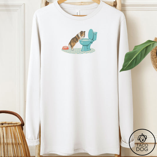 Shetland Sheepdog Toilet Long Sleeve Tee White Taco-Dog