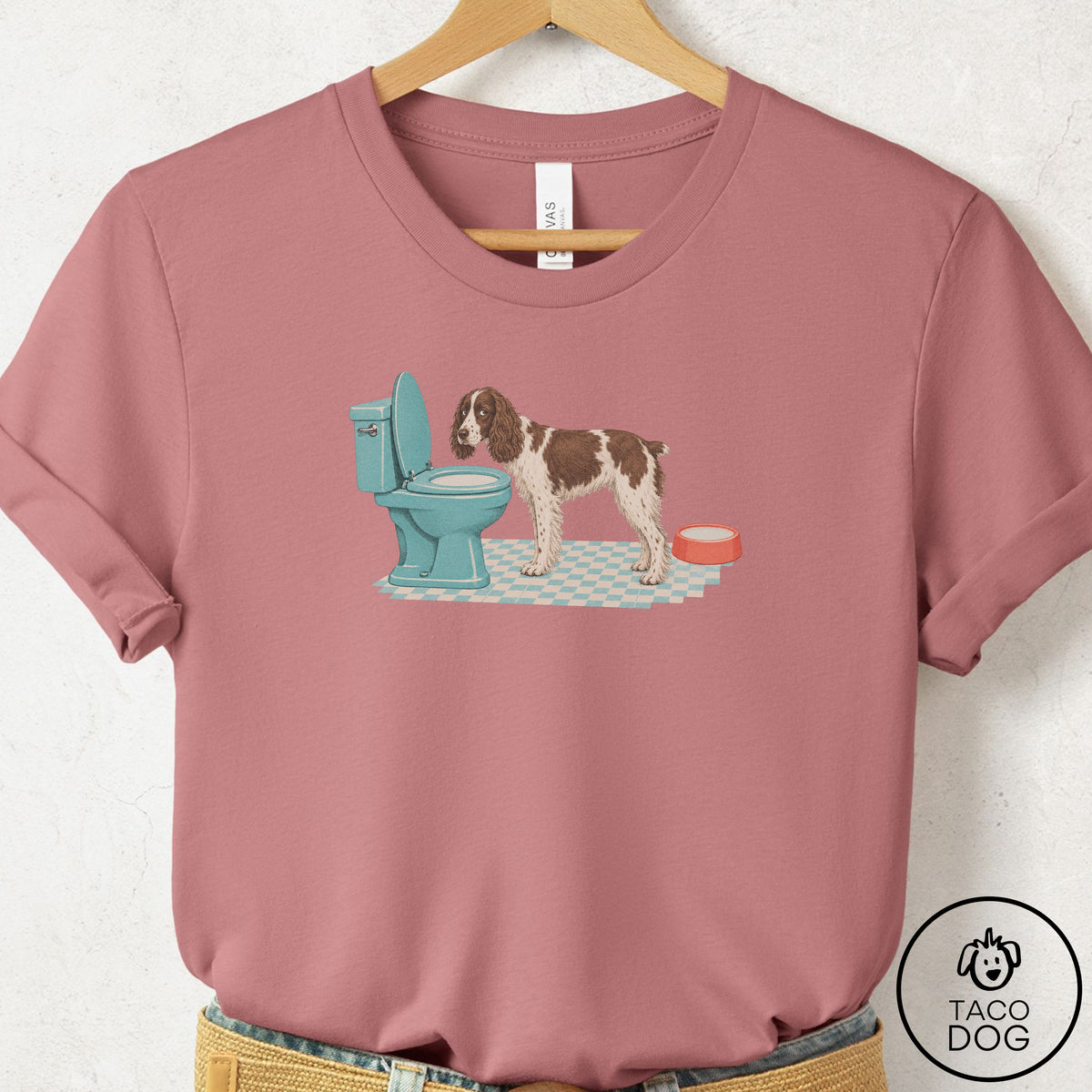 Springer Spaniel Toilet T-Shirt Mauve Taco-Dog