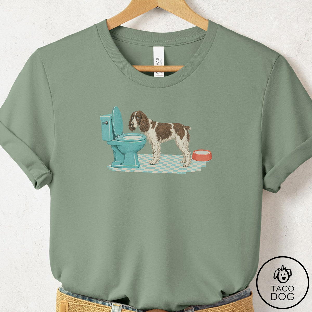 Springer Spaniel Toilet T-Shirt Sage Taco-Dog