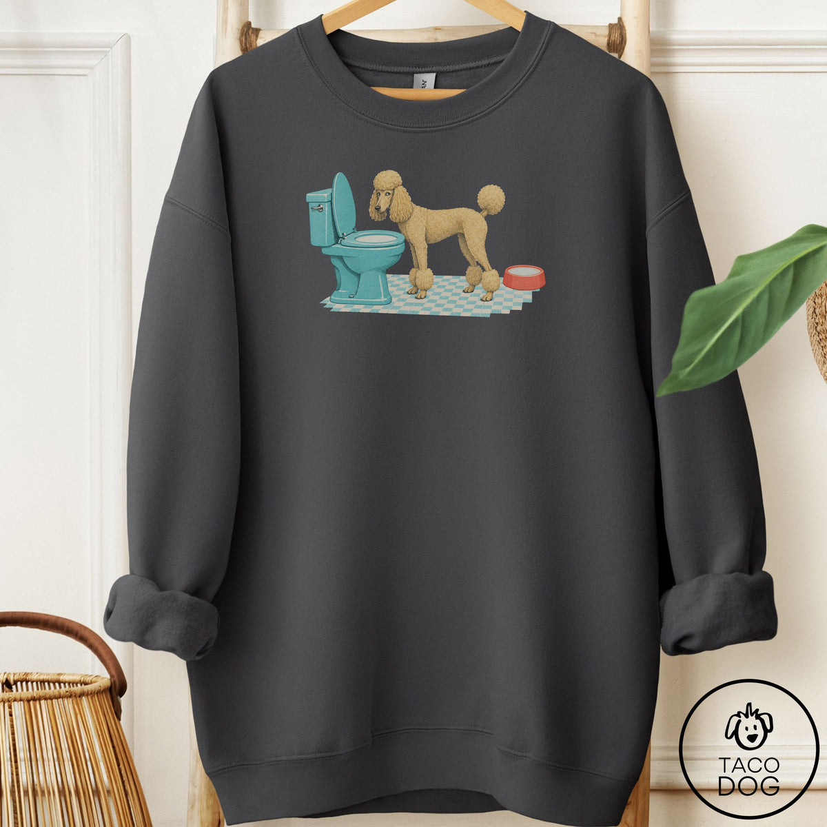 Poodle Toilet Sweatshirt Charcoal Taco-Dog