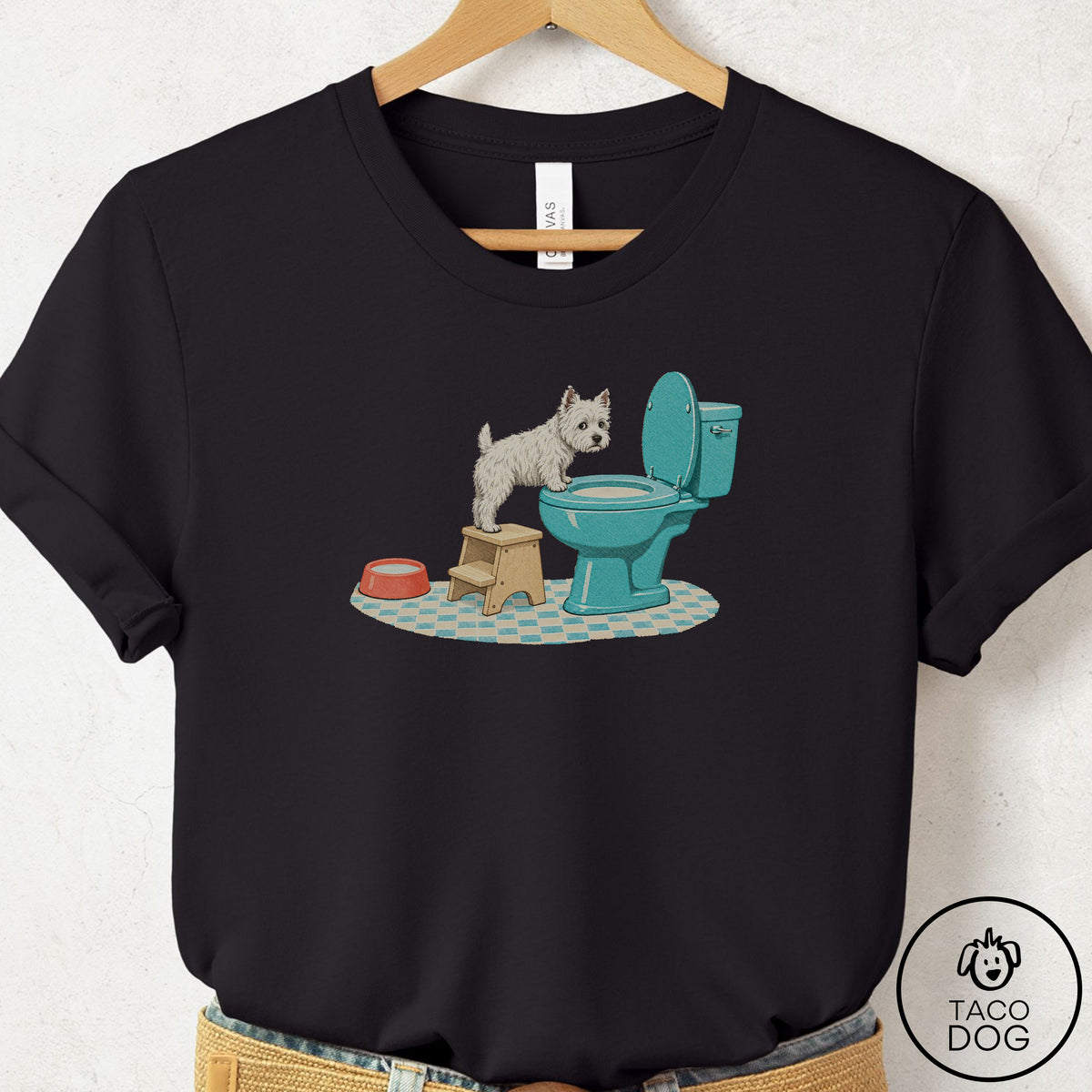 Westie Toilet T-Shirt Black Taco-Dog