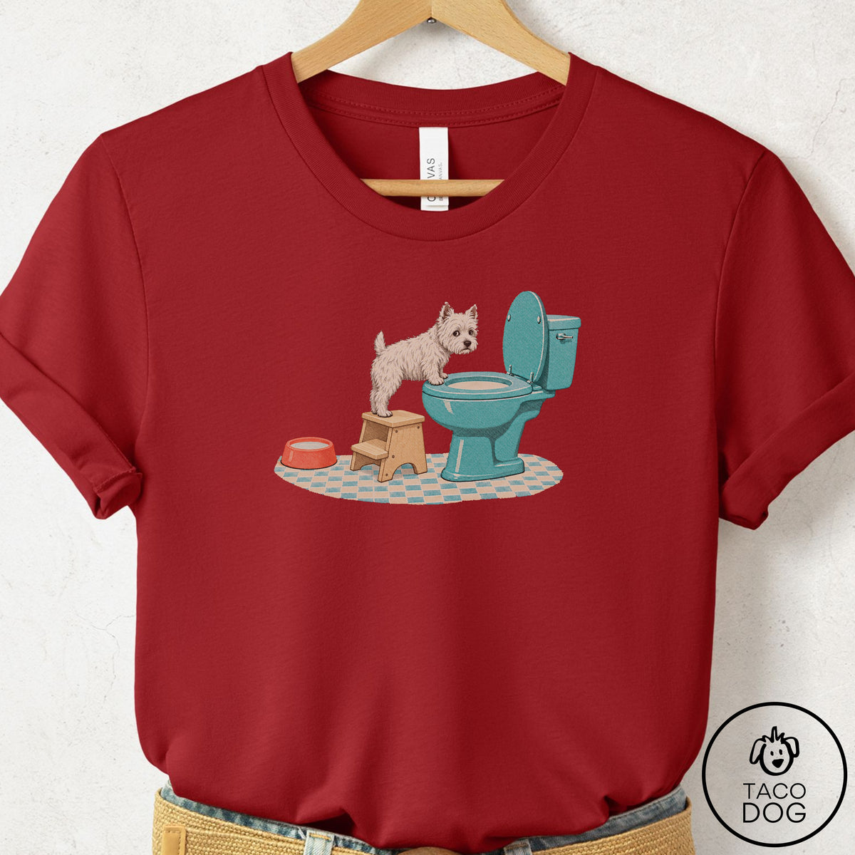 Westie Toilet T-Shirt Canvas Red Taco-Dog