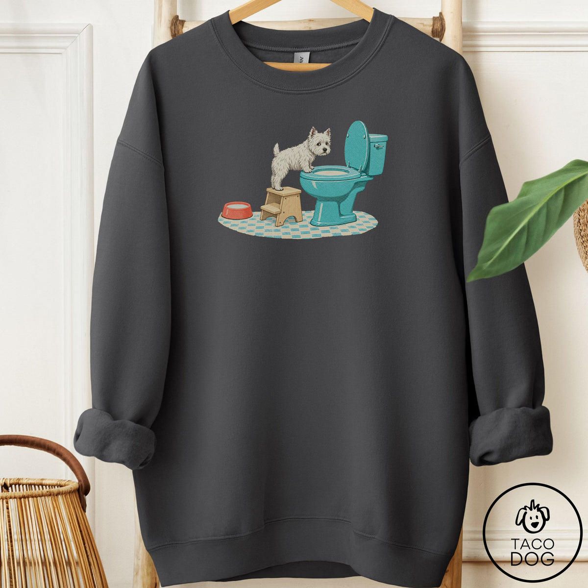 Westie Toilet Sweatshirt Charcoal Taco-Dog
