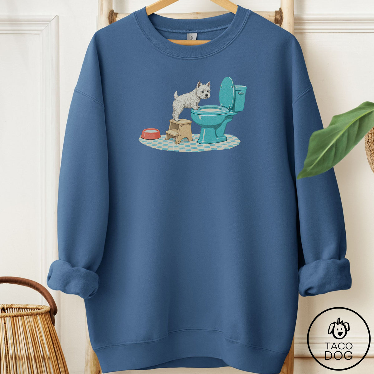 Westie Toilet Sweatshirt Indigo Blue Taco-Dog