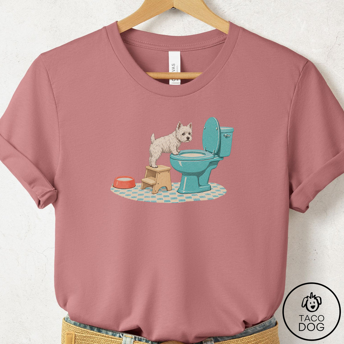 Westie Toilet T-Shirt Mauve Taco-Dog