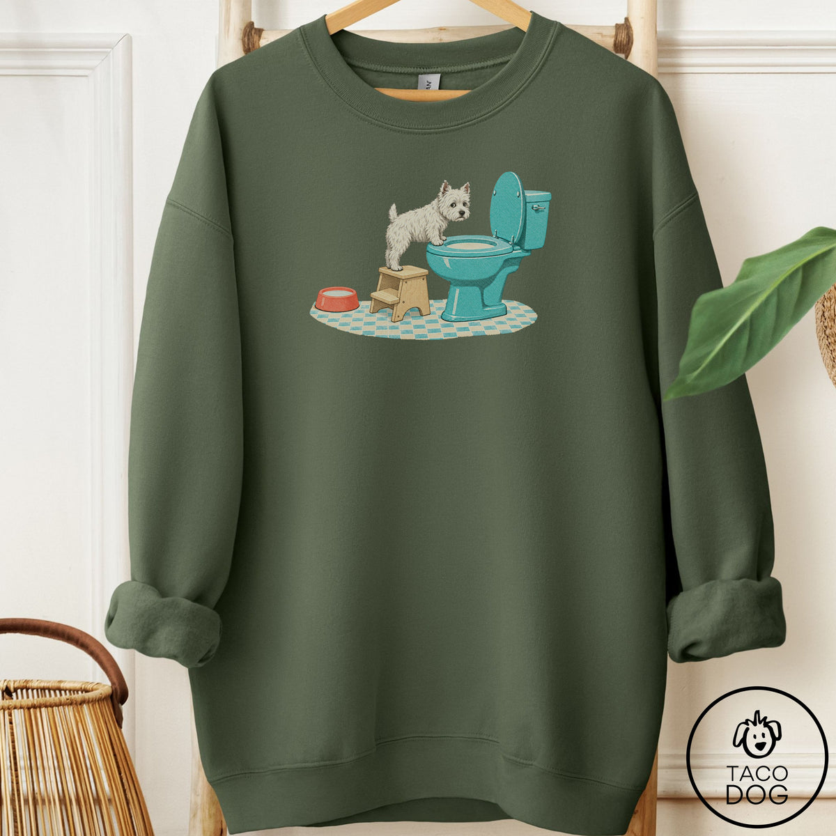 Westie Toilet Sweatshirt Military Green Taco-Dog