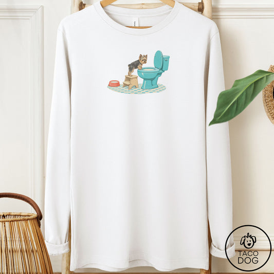 Yorkshire Terrier Yorkie Toilet Long Sleeve Tee White Taco-Dog