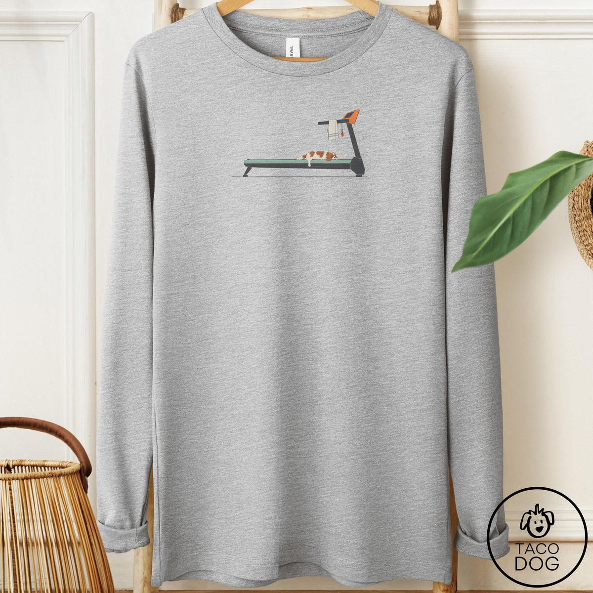 Cavalier King Charles Spaniel Treadmill Long Sleeve Tee Athletic Heather Taco-Dog