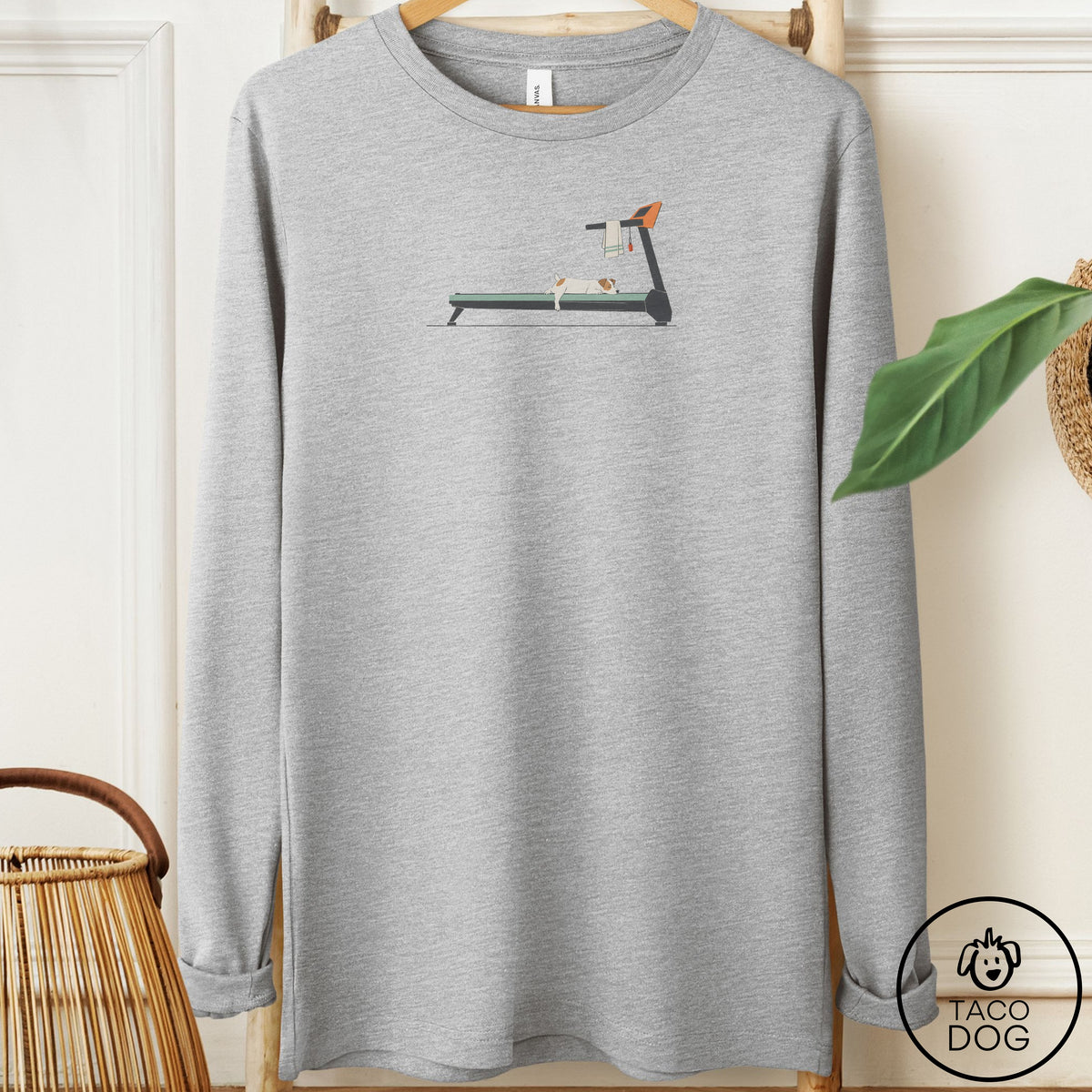 Jack Russell Treadmill Long Sleeve Tee Athletic Heather Taco-Dog