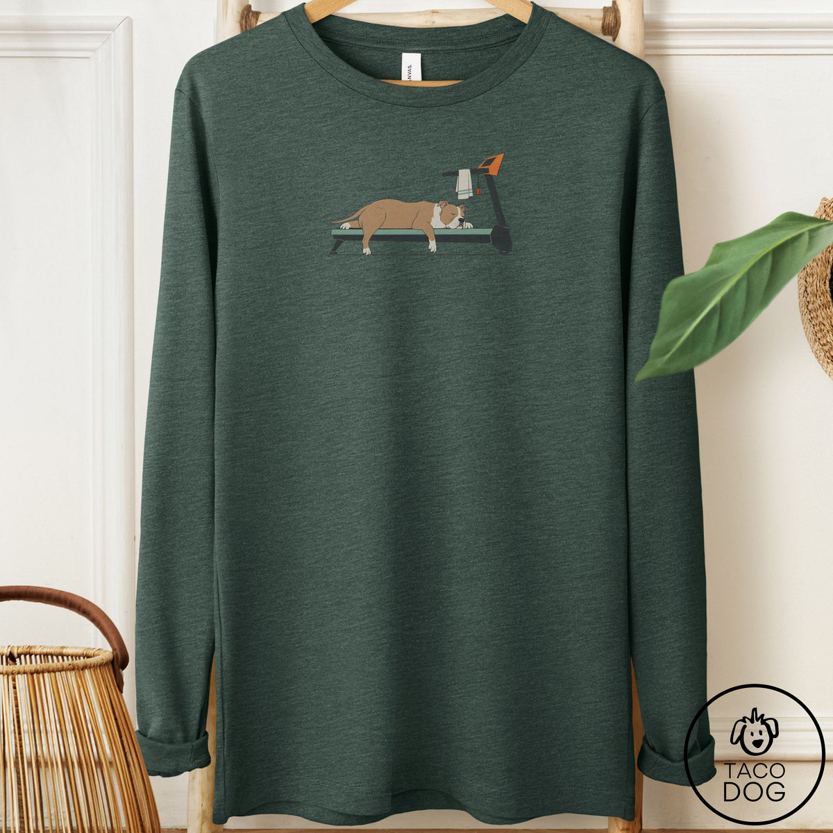 Pitbull Treadmill Long Sleeve Tee Heather Forest Taco-Dog