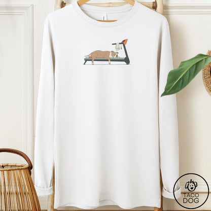 Pitbull Treadmill Long Sleeve Tee White Taco-Dog