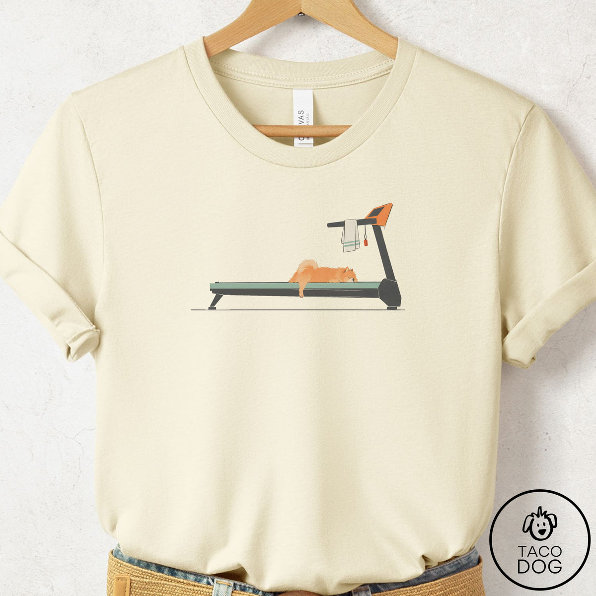 Pomeranian Treadmill T-Shirt Natural Taco-Dog