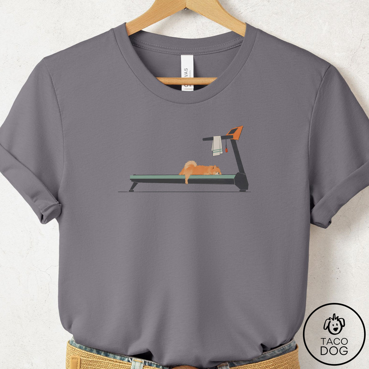 Pomeranian Treadmill T-Shirt Storm Taco-Dog