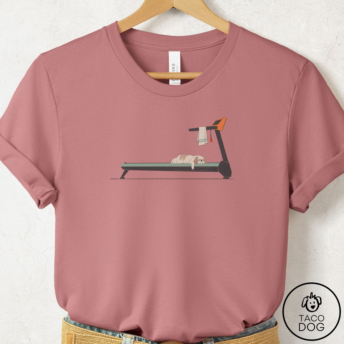Shih Tzu Treadmill T-Shirt Mauve Taco-Dog