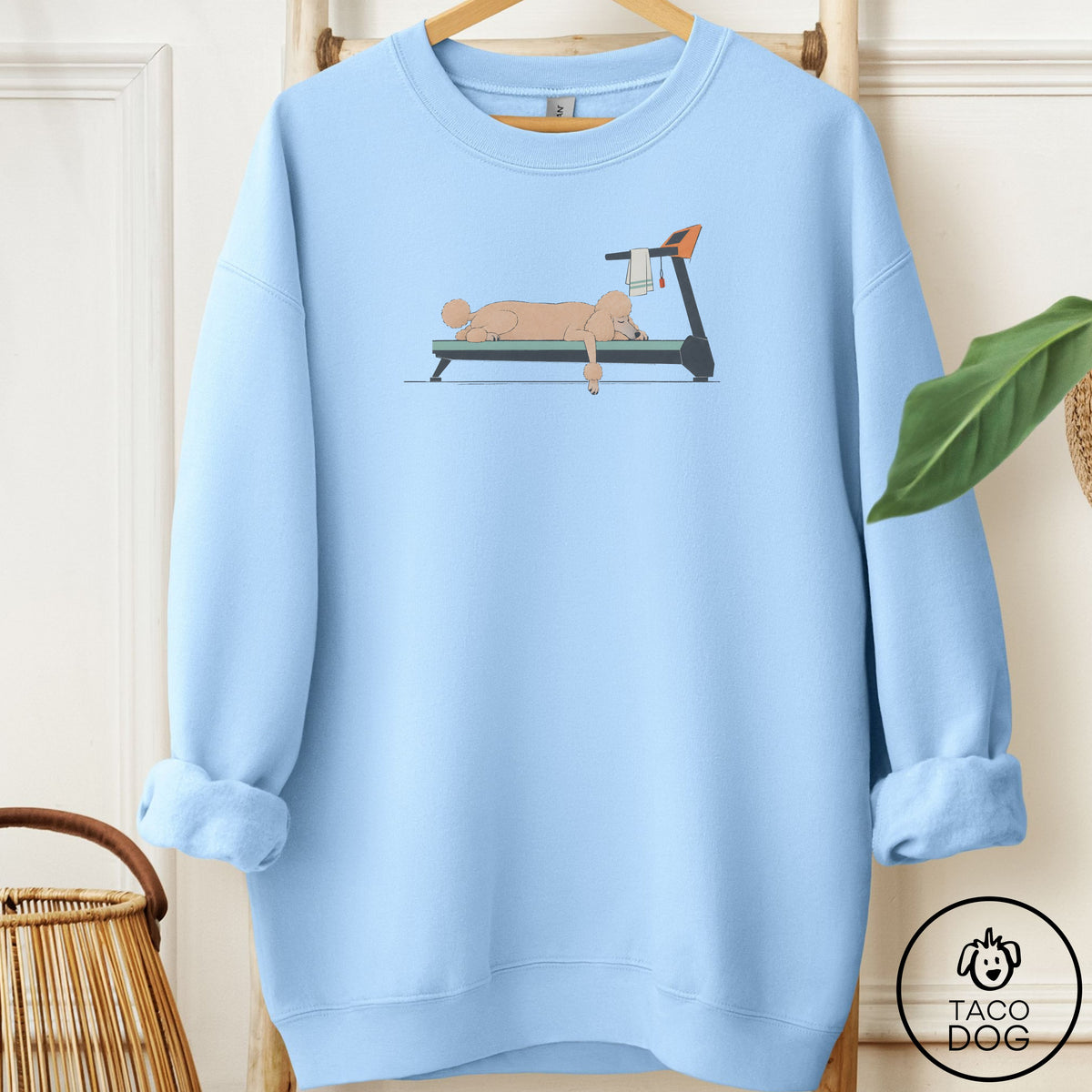 Poodle Treadmill Sweatshirt Light Blue Taco-Dog