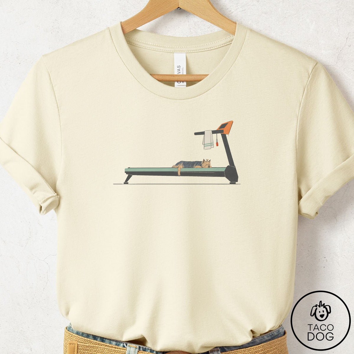 Yorkshire Terrier Yorkie Treadmill T-Shirt Natural Taco-Dog
