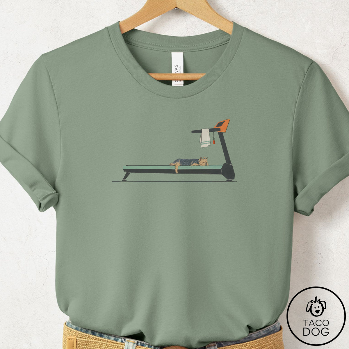 Yorkshire Terrier Yorkie Treadmill T-Shirt Sage Taco-Dog