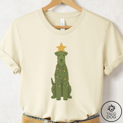 Airedale Christmas Tree T-Shirt Natural Taco-Dog